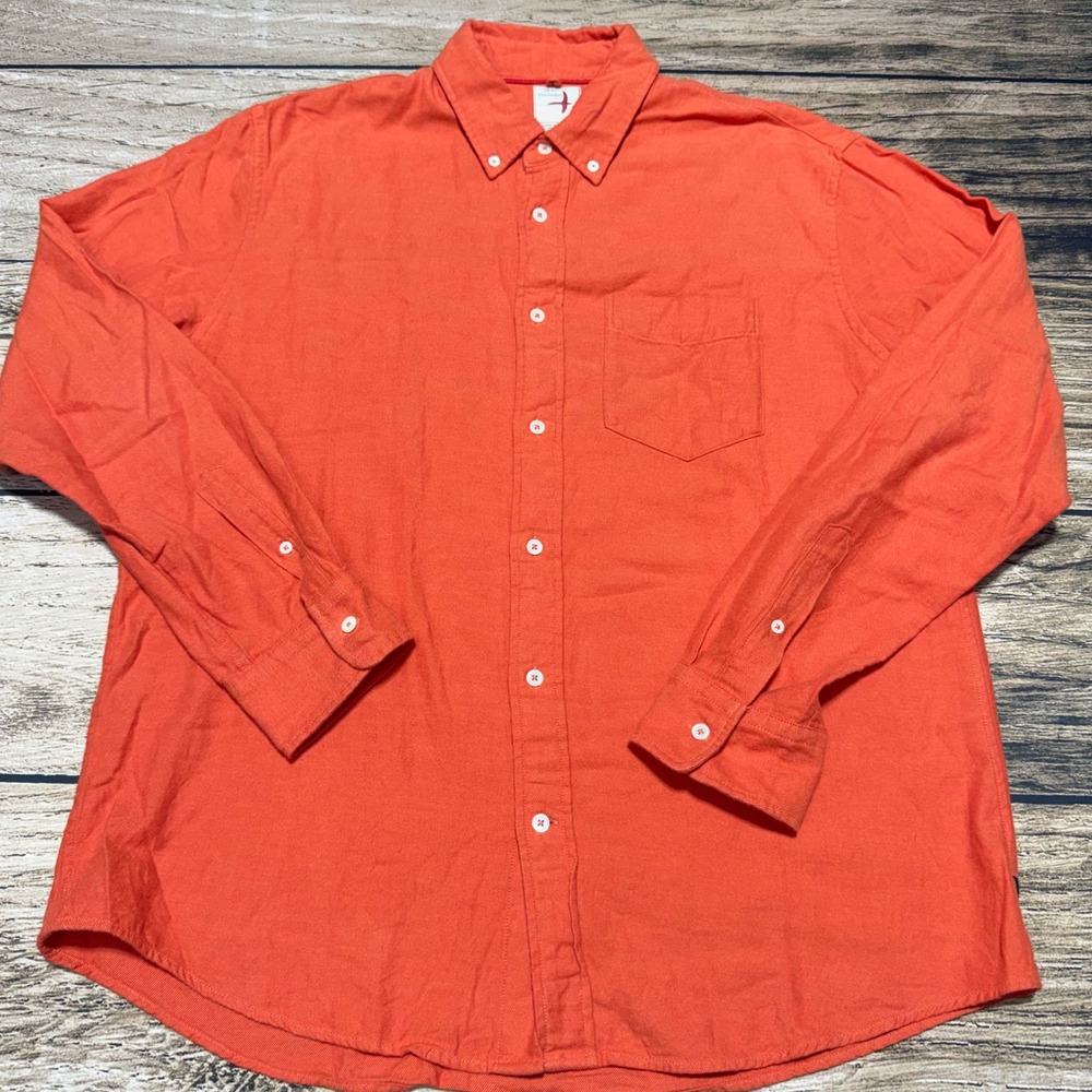Relwen Flyweight Brushed Twill Shirt Mens 2XL Orange Button Front Up Down Pocket